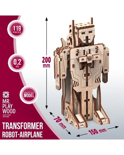Трансформер робот-літак механічна дерев'яна 3D-модель