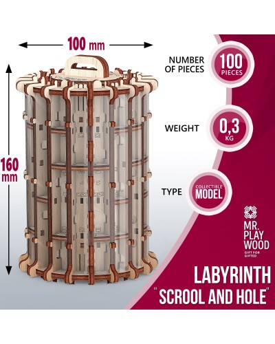 Лабіринт "Scroll & hole" механічна дерев'яна 3D-модель
